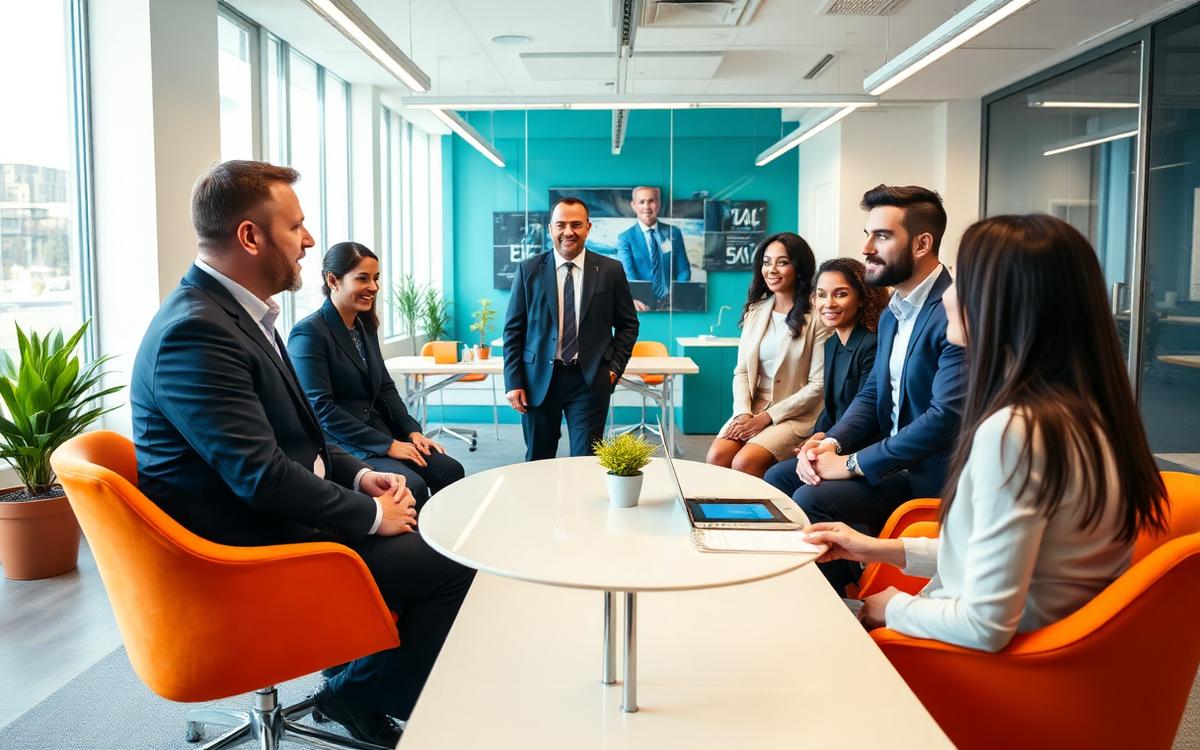 Equipo diverso en sesión de gestión de talento